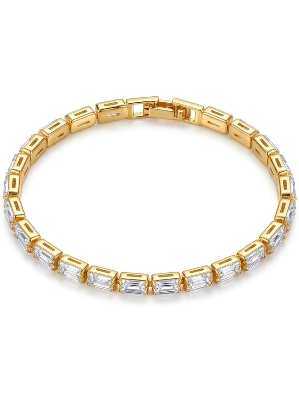 Anthropologie Gold Bracelet with Clear Emerald-Cut Stones